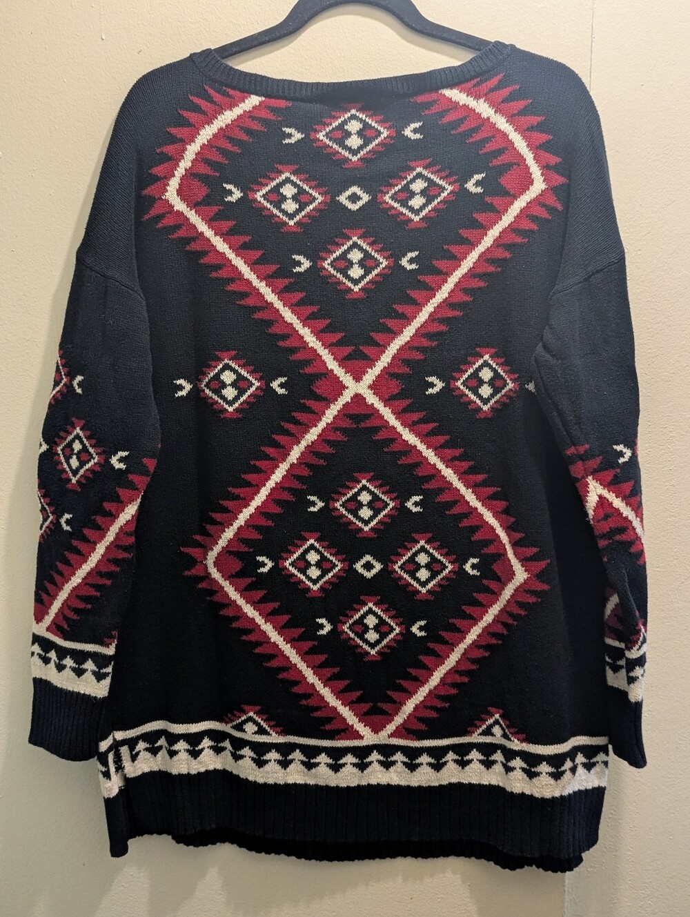 Ralph Lauren Black Aztec-Pattern Tunic Sweater w/ Red Accents Long Sleeves- L - Picture 4 of 15